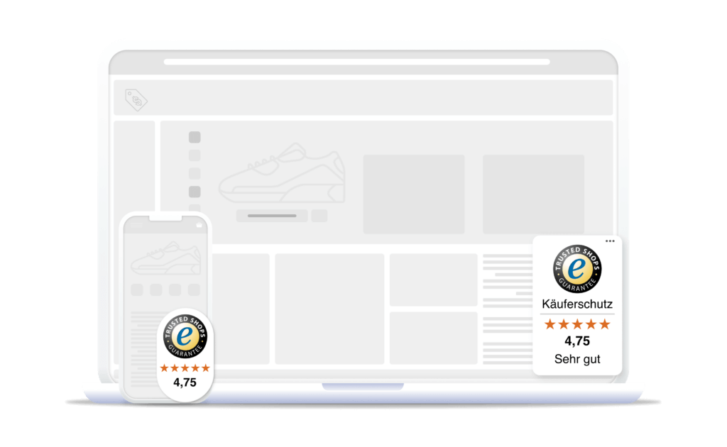 Darstellung des Trusted Shops Trustbadge auf Desktop und Smartphone