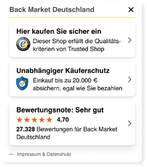 Beispiel eines Shopprofils mit Bewertungsübersicht